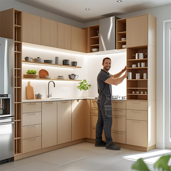 Factory-direct modular kitchen being installed in Delhi