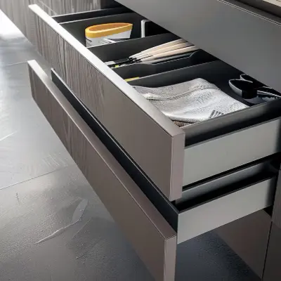 soft-close drawers and under-cabinet lighting in factory modular kitchen