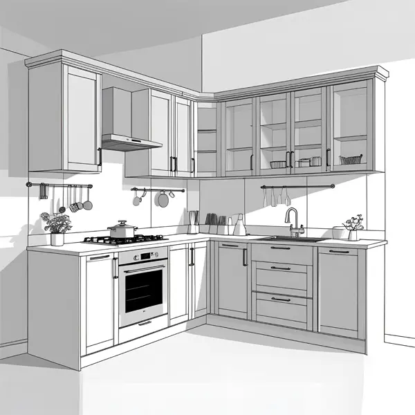 modern l shaped modular kitchen design in white