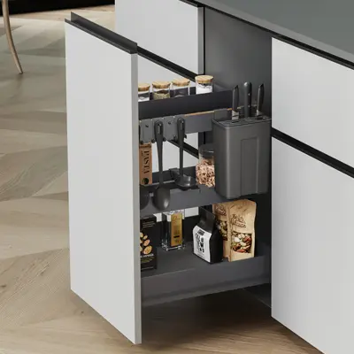 slim vertical pull-outsideas for l shaped modular kitchen