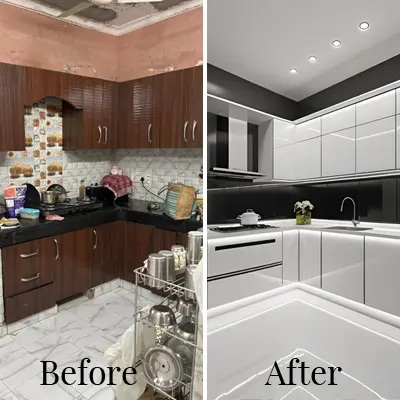 before and after l shaped modular kitchen designs