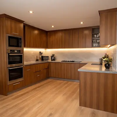 Luxury u shaped kitchen with glossy finish