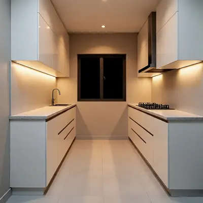 High-gloss acrylic parallel modular kitchen designs in Delhi NCR