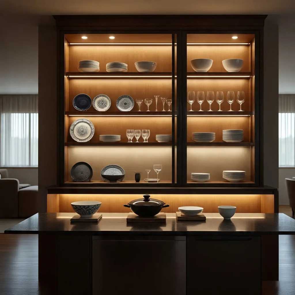 Glass-Front Cabinets – Premium Island Modular Kitchen Look