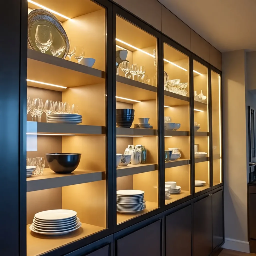 Glass-Front Cabinets – Premium Island Modular Kitchen Look