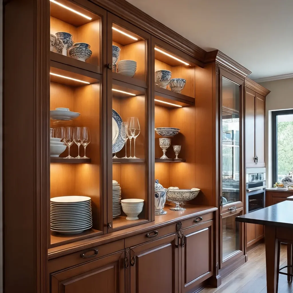 Glass-Front Cabinets – Premium Island Modular Kitchen Look