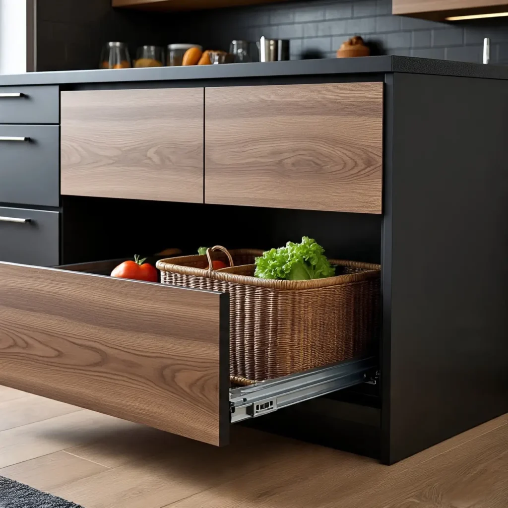 Smart Storage Drawers in Island Modular Kitchen – Smooth & Silent