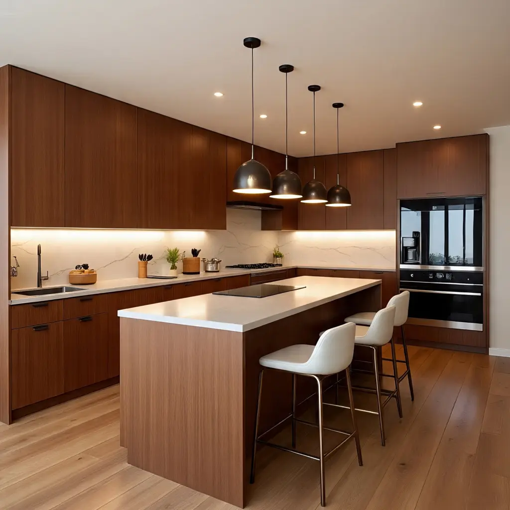 island wooden modular kitchen design Delhi