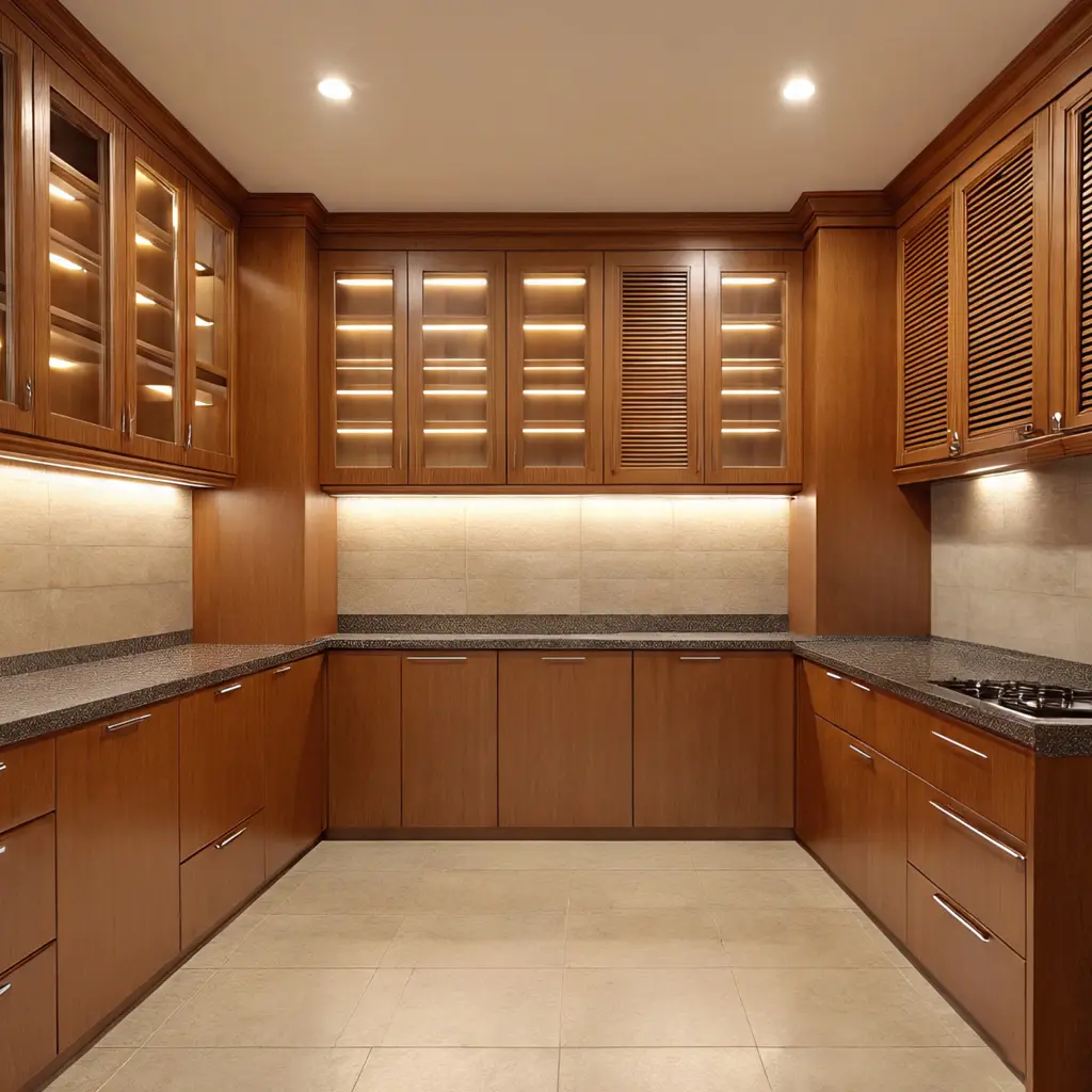 Wooden Modular Kitchen U-Shaped Cabinet Layout