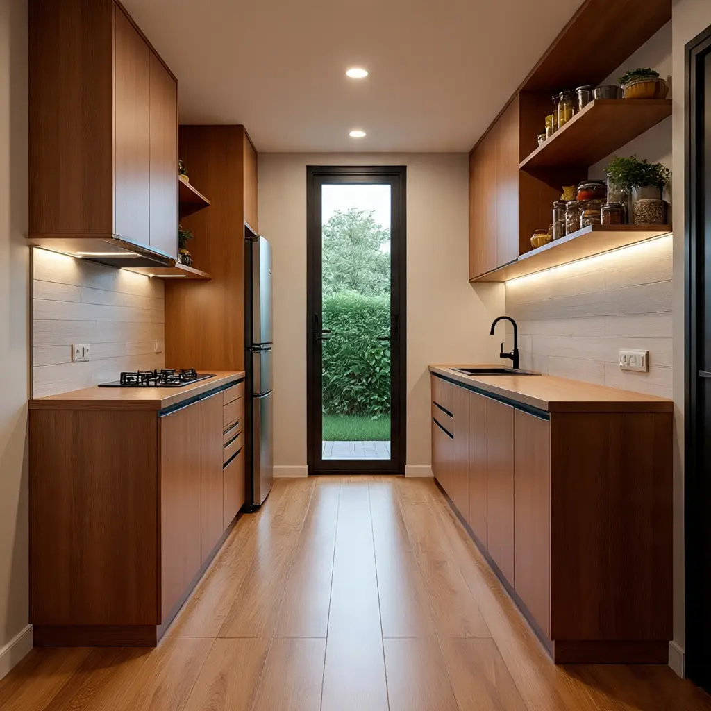 parallel wooden modular kitchen design Delhi