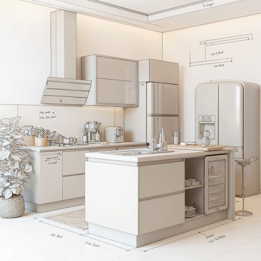 Island Modular Kitchen Drawings and Layouts