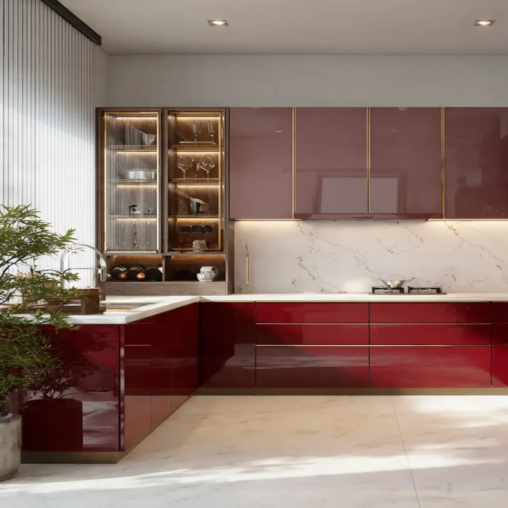 acrylic l shaped modular kitchen noida apartment